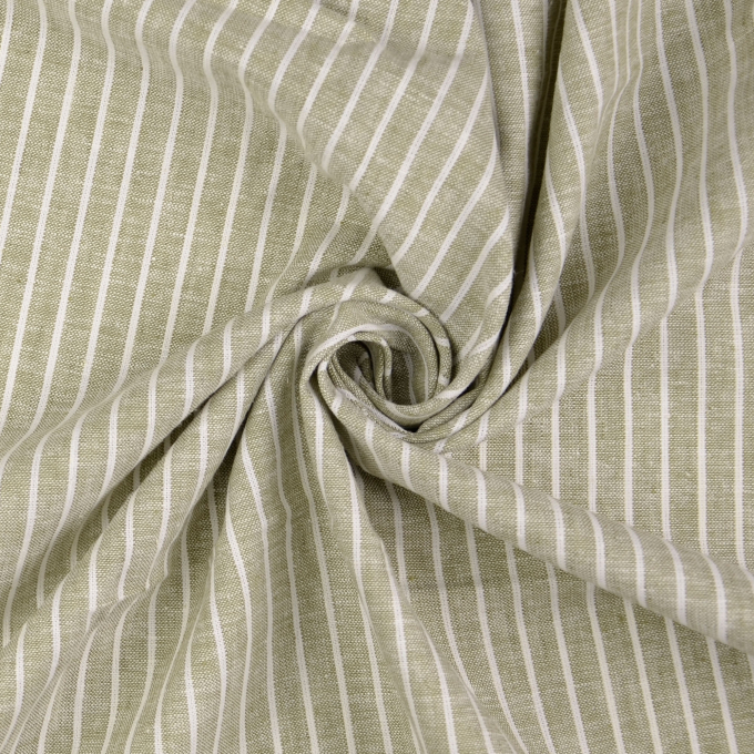 Tissu lin coton à rayures Burda, vert olive clair chiné