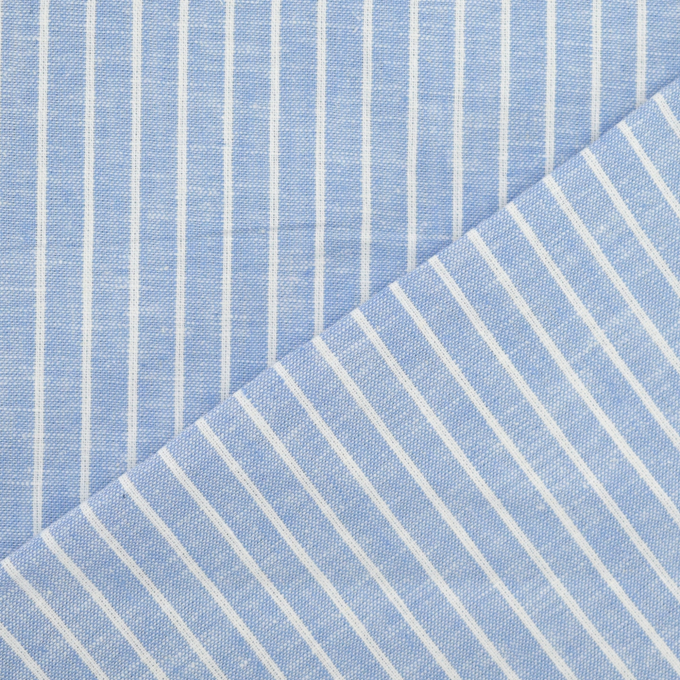 Tissu lin coton à rayures, bleu clair chiné