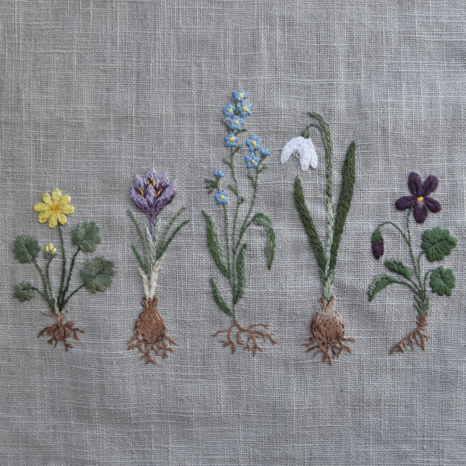 Handstickvorlage Fabelwald Frühlingsblumen, german