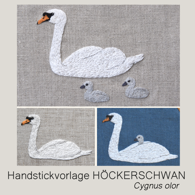Handstickvorlage Fabelwald Höckerschwan, german