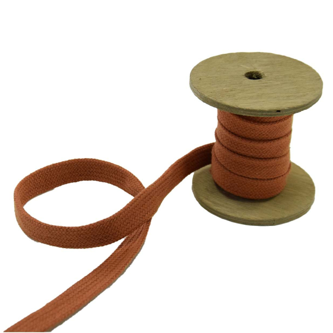 Cordon tressé plat coton 1,7 cm/ lacet sweat capuche, orange rouille