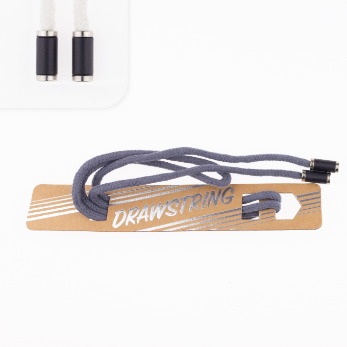 Cordon de serrage coton 5mm x 1,15m, avec embouts/ cordon sweat, gris moyen