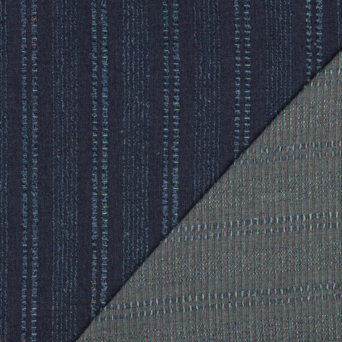 Tissu jacquard look jean denim Frayed Stripes,bleu foncé