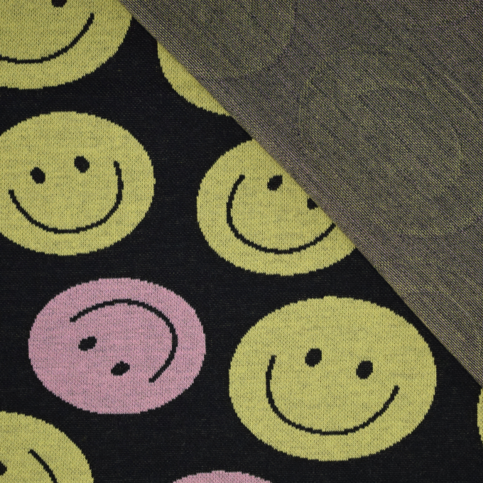 Tissu jersey jacquard bio Albstoffe Hamburger Liebe Choose your Vibe Smile, noir