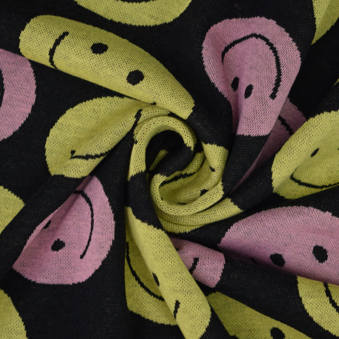Tissu jersey jacquard bio Albstoffe Hamburger Liebe Choose your Vibe Smile, noir