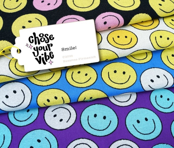 Tissu jersey jacquard bio Albstoffe Hamburger Liebe Choose your Vibe Smile, noir