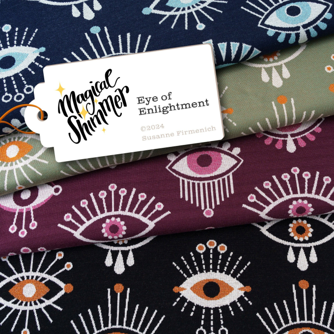 Jacquard Jersey Albstoffe Hamburger Liebe Magical Shimmer Eye of Enlightment, donkerblauw