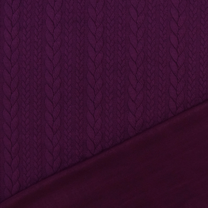 Tissu jersey jacquard torsadé tressé, aubergine
