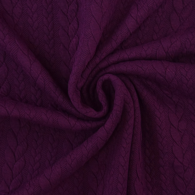 Tissu jersey jacquard torsadé tressé, aubergine
