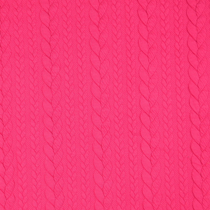 Tissu jersey jacquard torsadé tressé, rose fuchsia