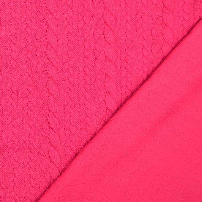 Tissu jersey jacquard torsadé tressé, rose fuchsia