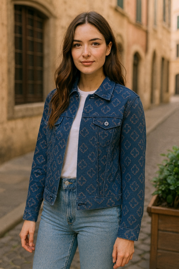 Jeansstoff Broken Flowers, mittelblau