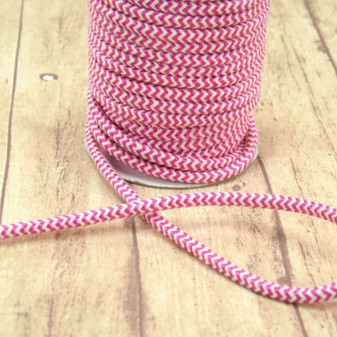 Cordon de serrage coton 1cm/ cordon sweat chevron, rose fuchsia