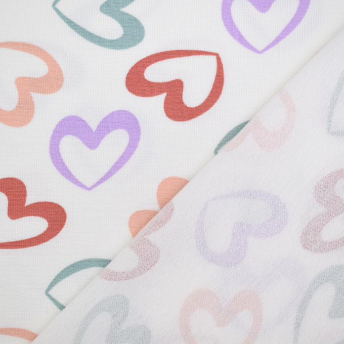 French Terry crêpe lovely hearts, gebroken wit