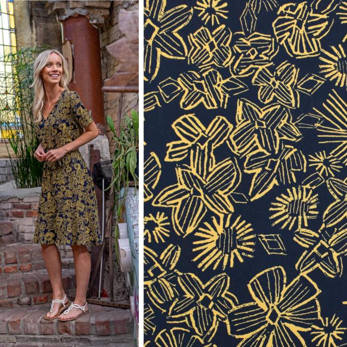 Krepp Georgette Abstract Flowers My Image, marine
