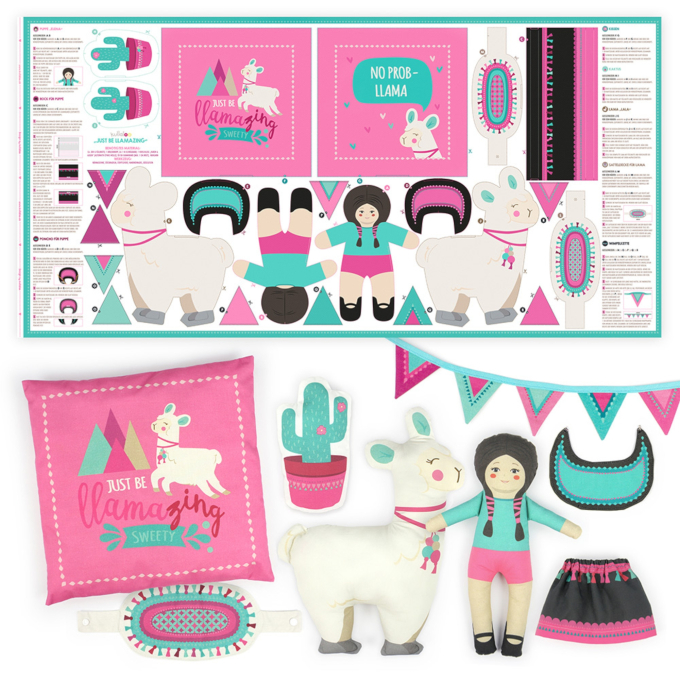 Tissu coton panneau Lama & jeune fille du Pérou Just Be Llamazing Kullaloo Cut & Sew