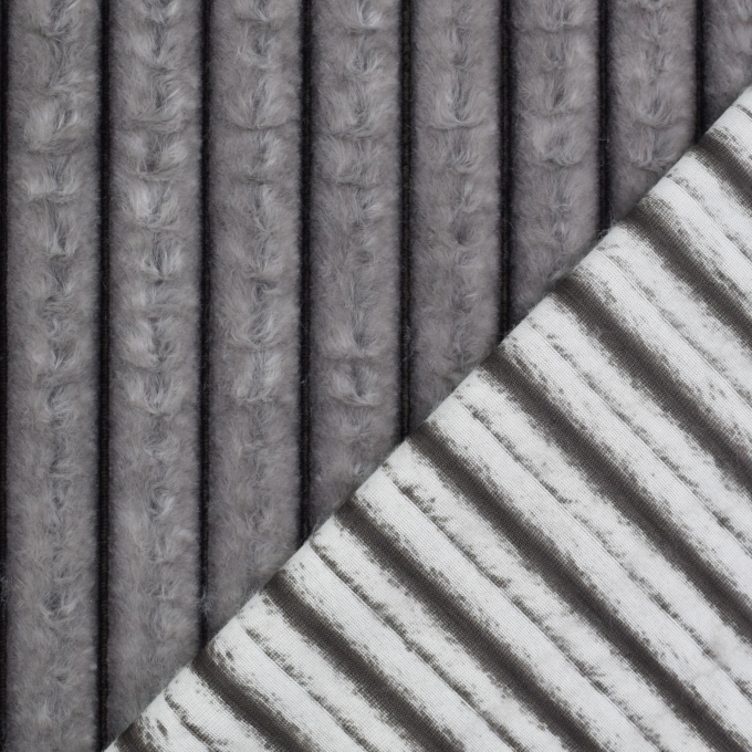 Tissu fausse fourrure côtelé, gris