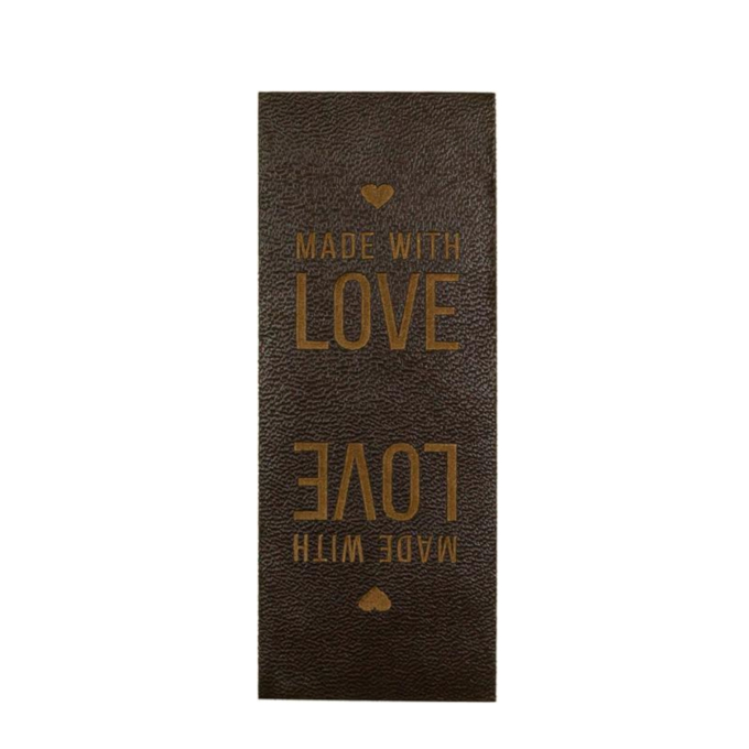 Imitatieleer kniklabel  Made with Love, donkerbruin