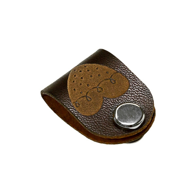 Étiquette pliable en similicuir avec vis cœur, marron foncé