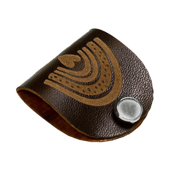 Étiquette pliable en similicuir avec vis Arc-en-ciel, marron foncé