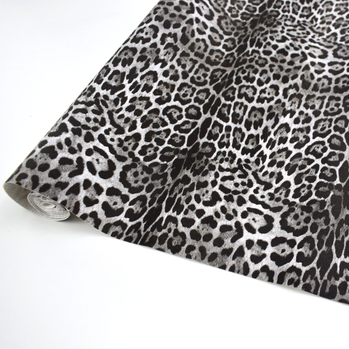 Faux leather metallic Animal Print, black 130 x 40 cm