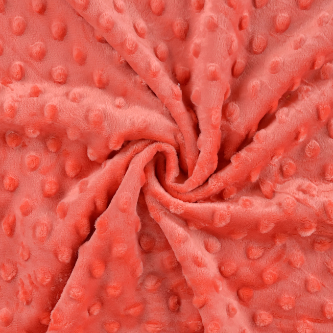 Fleece stof Minky Dots, koraalrood