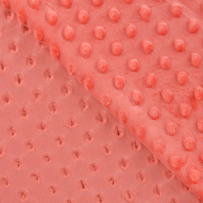 Fleece stof Minky Dots, koraalrood
