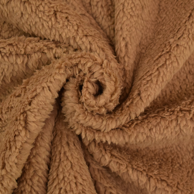 Tissu sherpa peluche teddy, marron clair