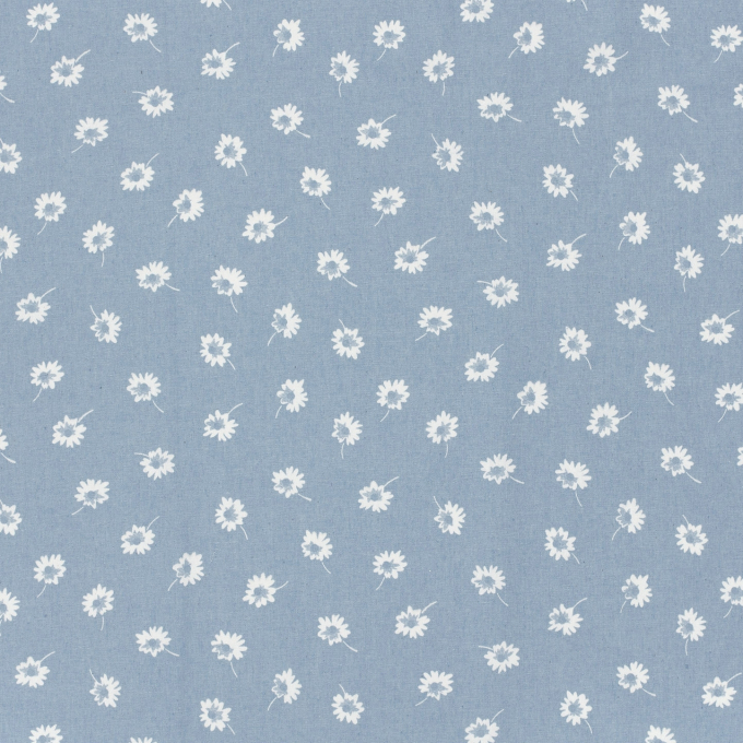 Chambray lightweight denim Flowers, light blue