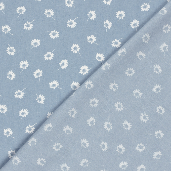 Chambray lightweight denim Flowers, light blue