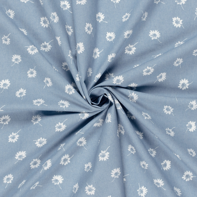 Chambray lightweight denim Flowers, light blue