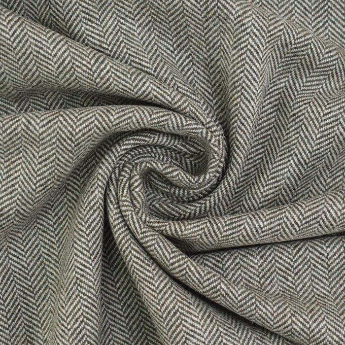 Lightweight Wool fabric herringbone, olive green
