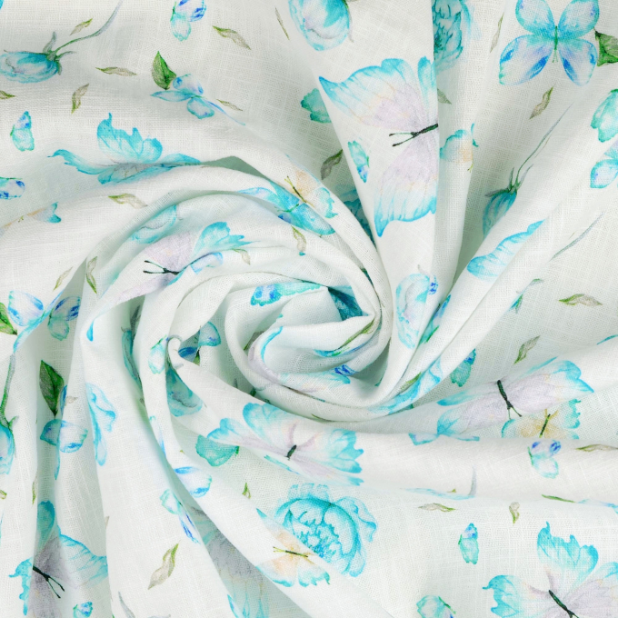 Tissu lin coton Papillons Butterfly, turquoise