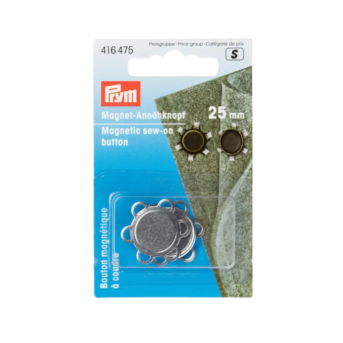 Bouton magnétique à coudre, 25 mm, couleur argent