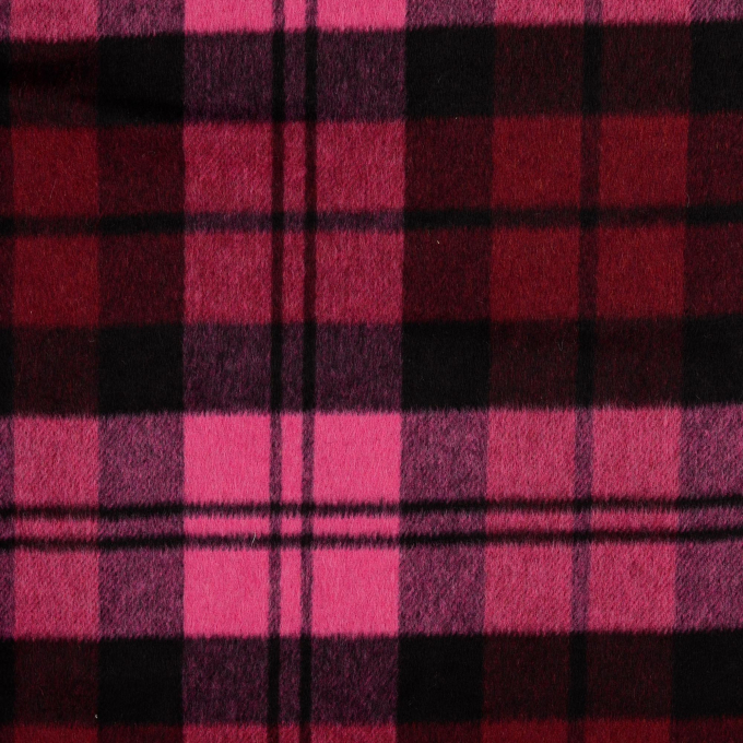 Tissu laine mélangée pour manteau à carreaux Check, rose fuchsia