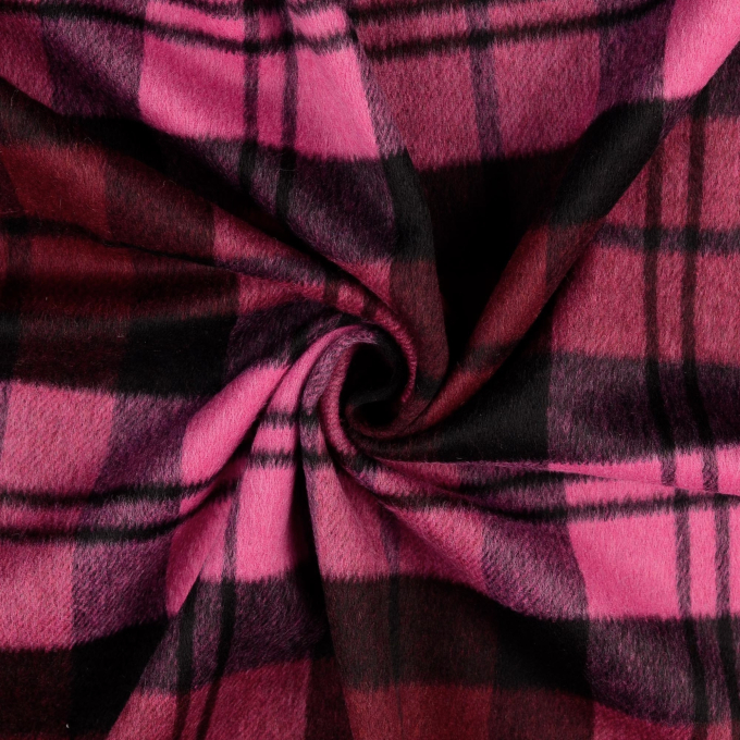 Tissu laine mélangée pour manteau à carreaux Check, rose fuchsia
