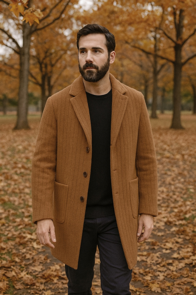 Coat fabric pinstripes, brown