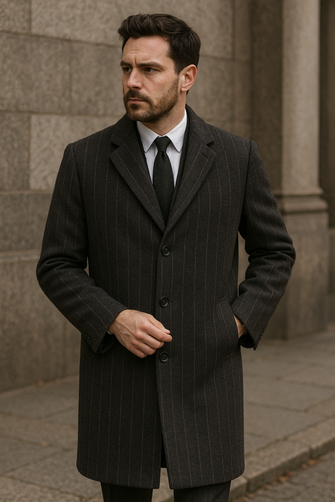 Coat fabric pinstripes, black