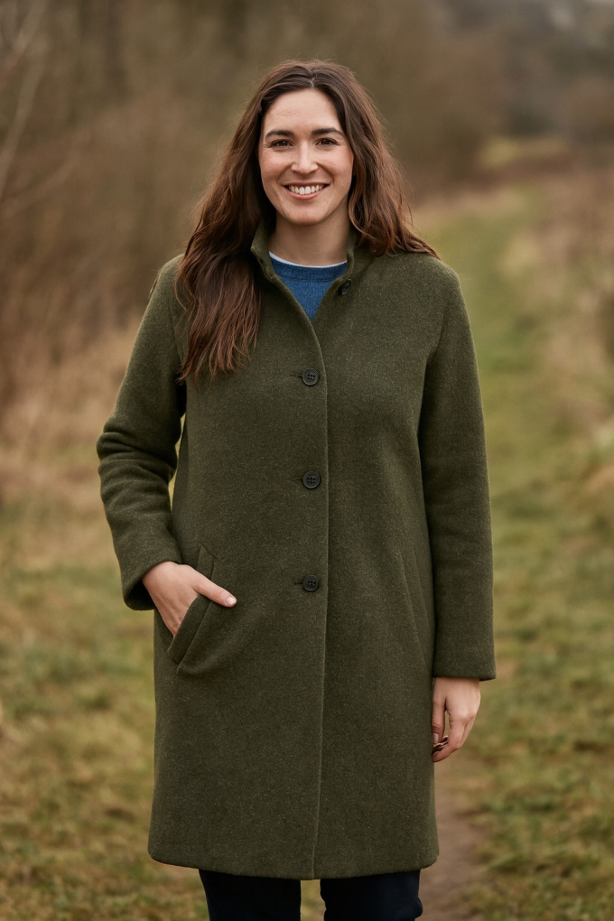 Merino Wollen fleece uni, olijfgroen