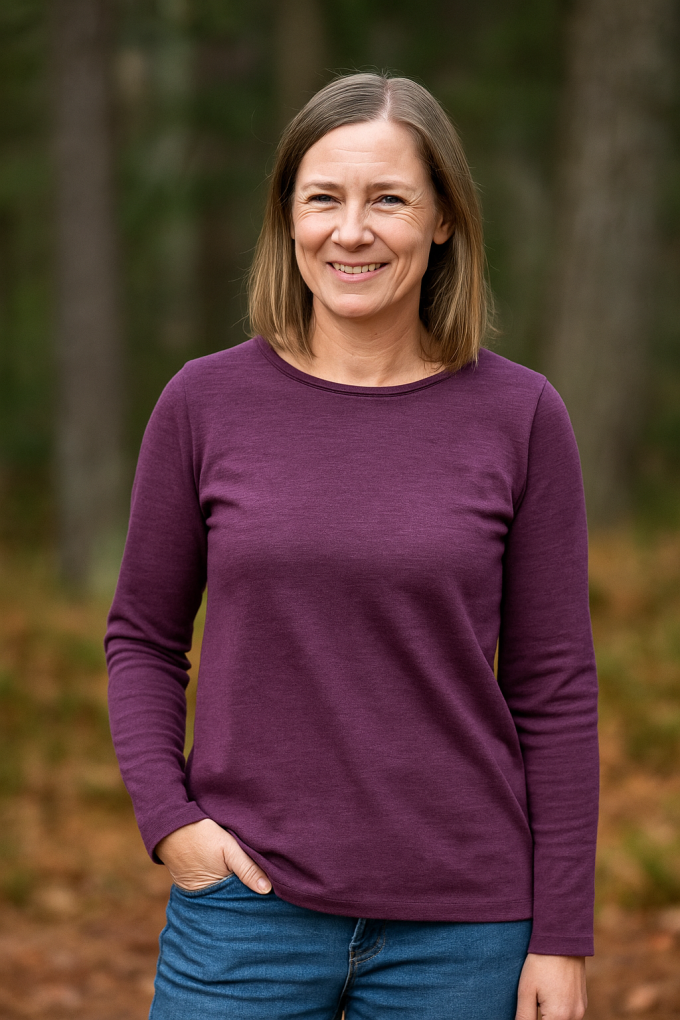 Merino wol jersey stof, donker roodpaars