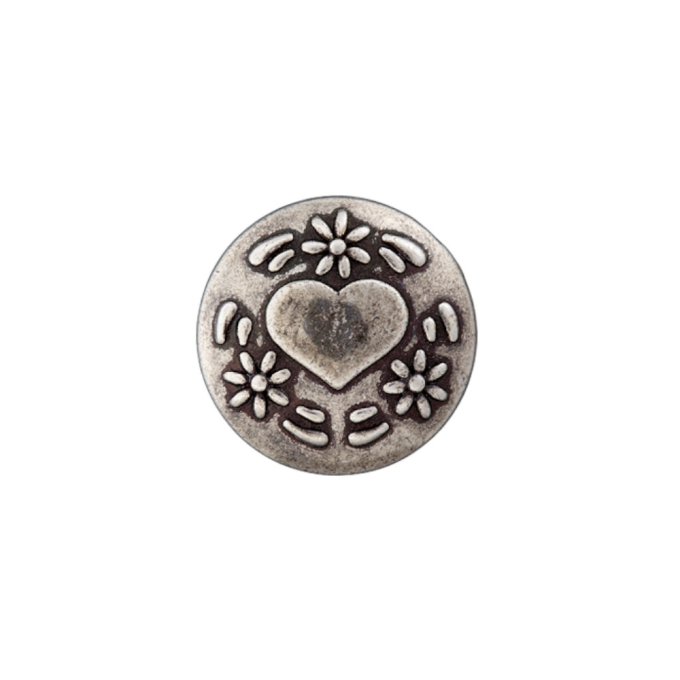 Metal Shank button Hearts and Flowers 15 mm