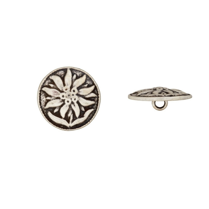 Shank button metal round, Edelweiß, 18 mm
