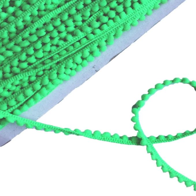 Ruban à mini pompons, vert fluo 10 mm