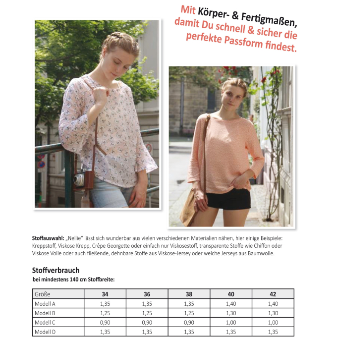 Miou Miou Shirtblouse Nellie, modèle de coupe, en allemand