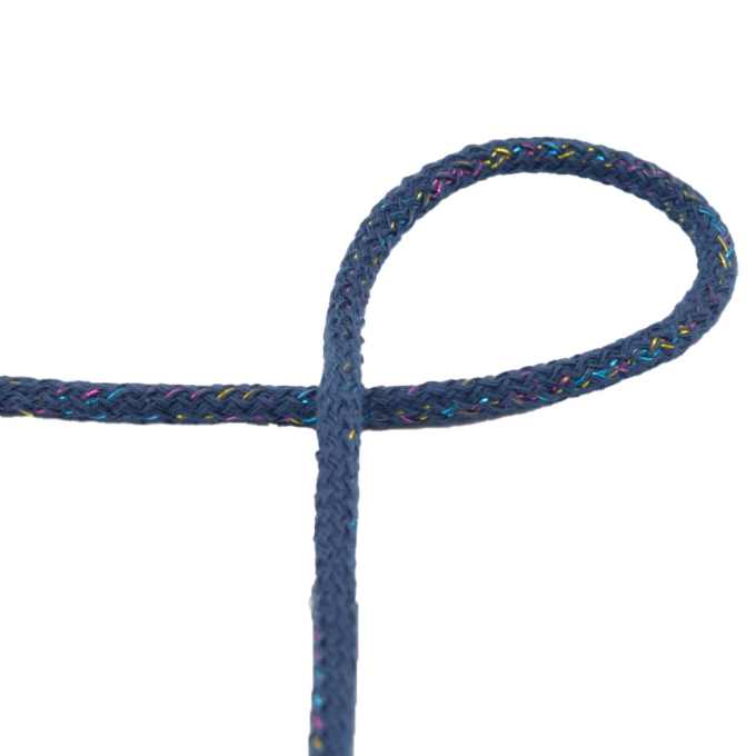 Cordon de serrage coton 5mm, cordon sweat, brillant multicolore, bleu foncé