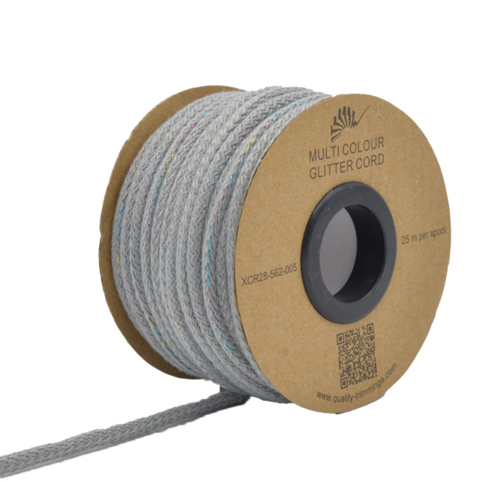 Cordon de serrage coton 5mm, cordon sweat, brillant multicolore, gris
