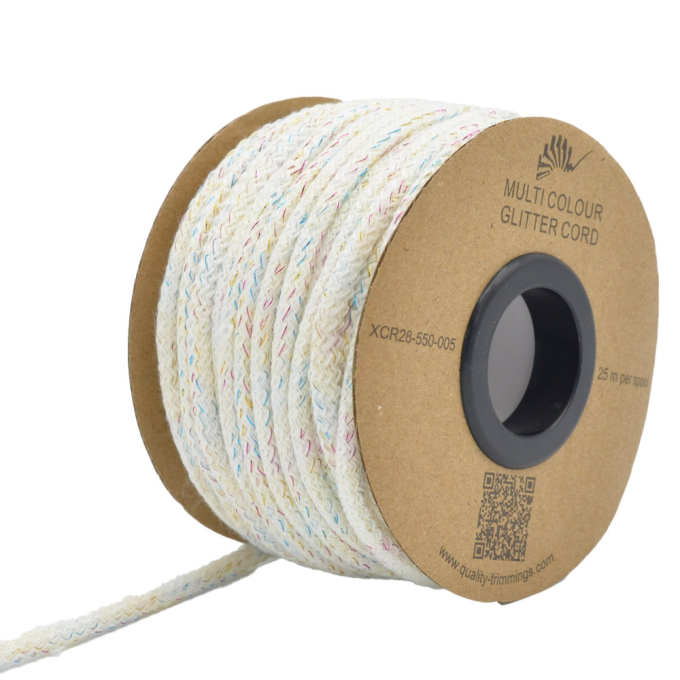 Cordon de serrage coton 5mm, cordon sweat, brillant multicolore, blanc