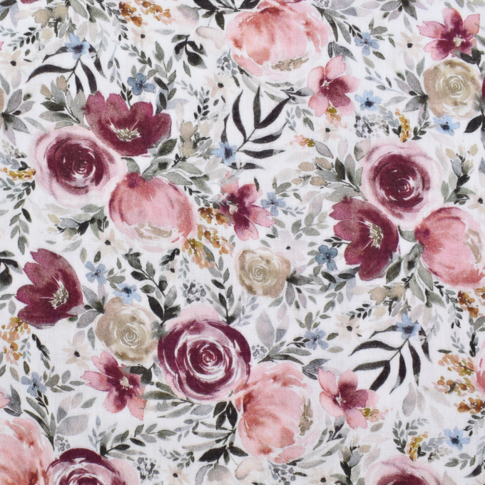 Musselin Double Gauze Blumenliebe, weiss