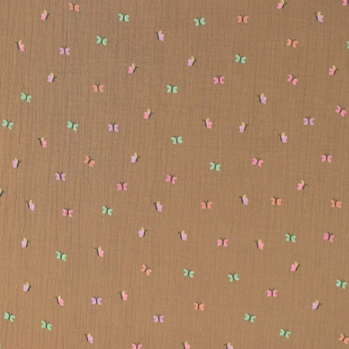 Katoenen mousseline double gauze Butterfly, lichtbruin