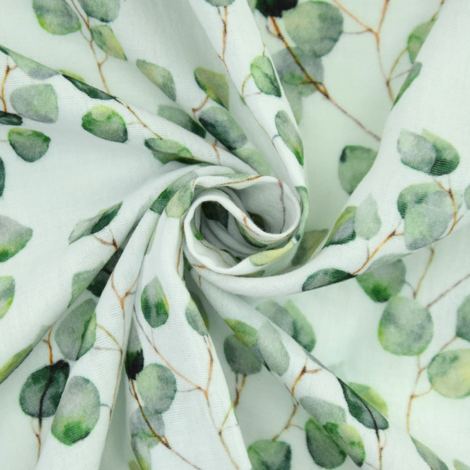 Katoenen mousseline double gauze Eucalyptus, wit